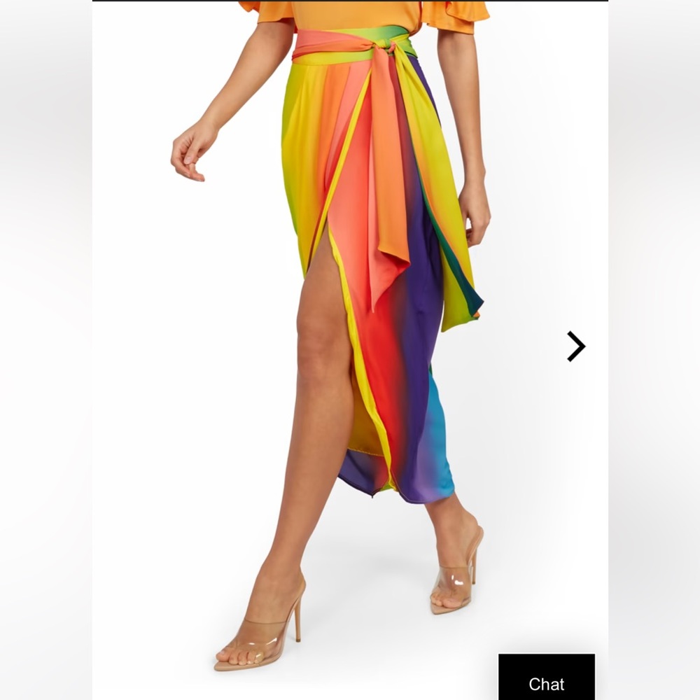 New York & Company Rainbow Wrap Skirt